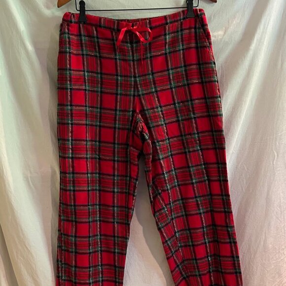 Talbots Womens Small Cotton Flannel Red Green Gold 2 Piece Holiday Pajama Set - Picture 9 of 16